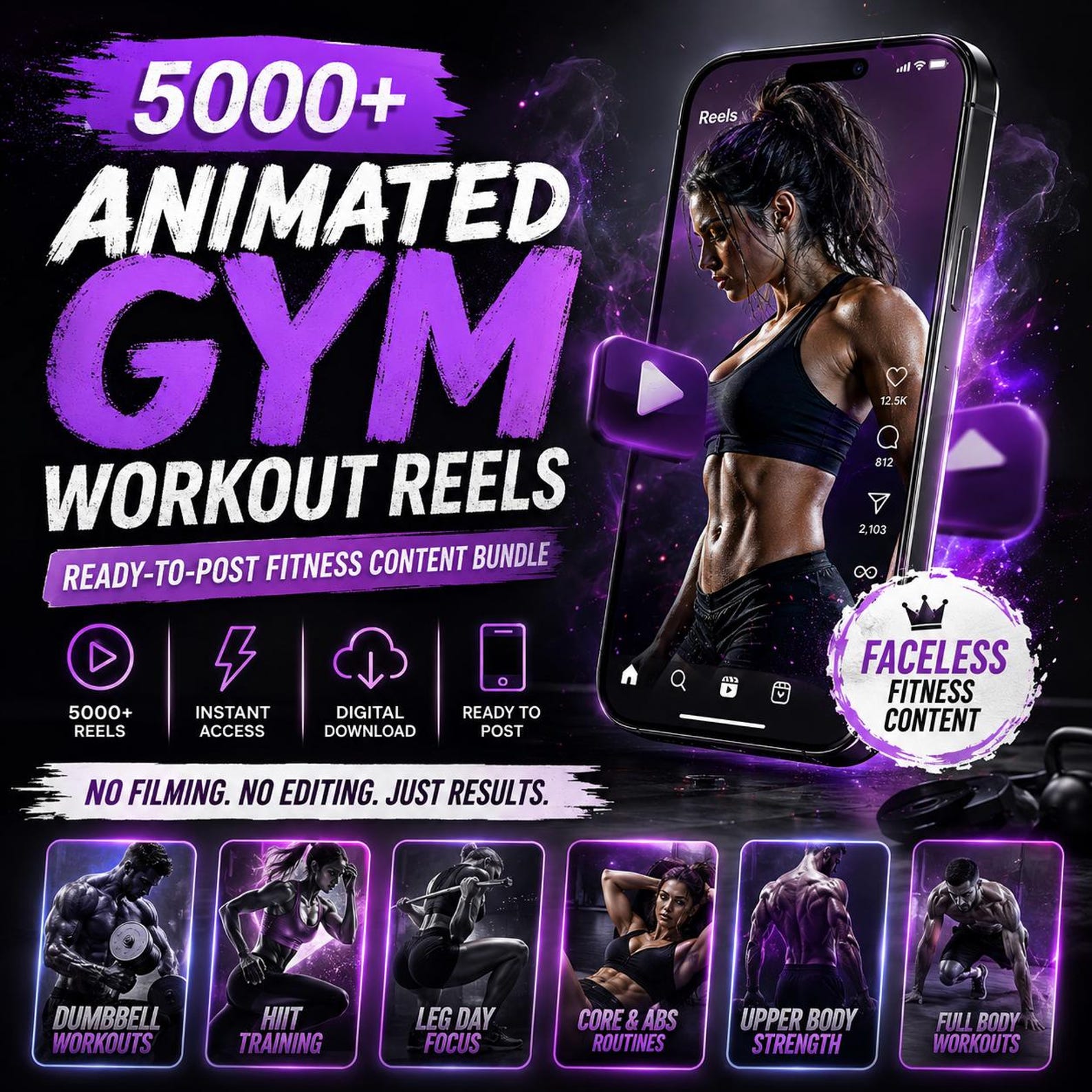 5000+ Fitness Reels Bundle | Faceless Gym Workout Videos