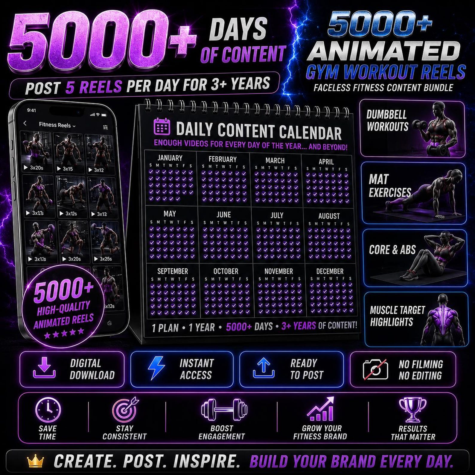 5000+ Fitness Reels Bundle | Faceless Gym Workout Videos